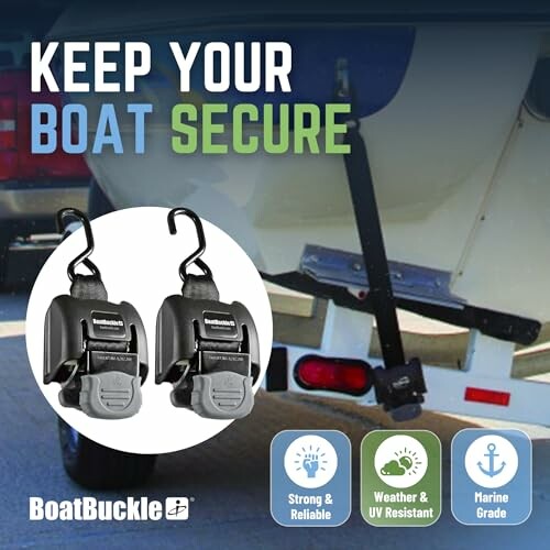 Boat secured with BoatBuckle retractable tie-downs.