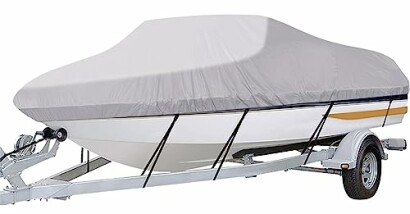 Boat on trailer with protective cover