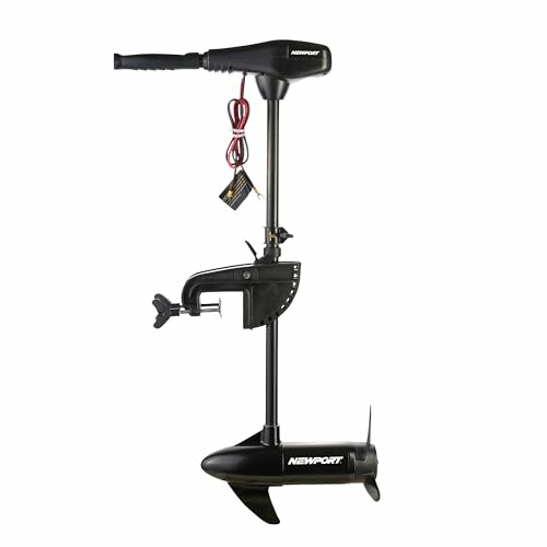 Newport electric trolling motor with propeller and handle.