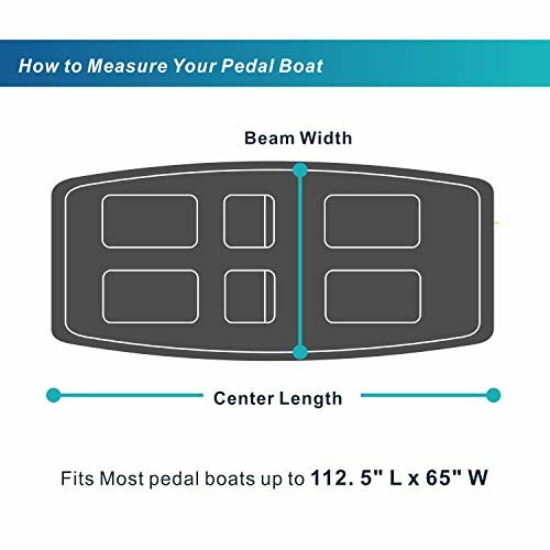 Diagram showing how to measure pedal boat dimensions.