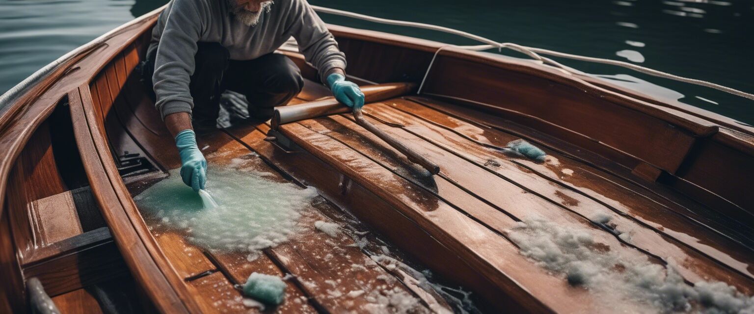 Cleaning small boat during maintenance